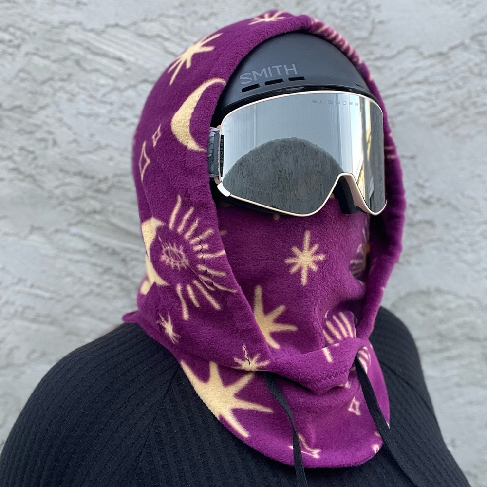 Purple Celestial Moon & Sun Ski Hood - fits over helmet, balaclava, snowboard - Picture 2 of 2